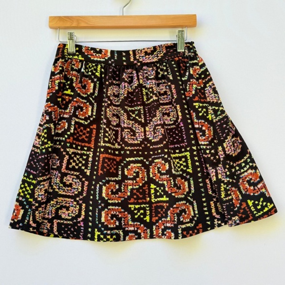 Ladakh Mini Skirt Womens Small Black Multi Tribal Festival Boho Flared‎ Retro